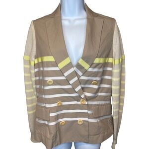 Sacai Luck Women Tan Striped Knit Sleeve Blazer Sz 3/L Japanese Fashion High End